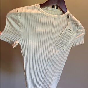 Helmut Lang Cream Sleeve Ribbed Tee